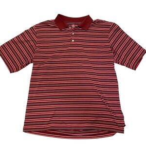 PGA Tour Striped Polo Shirt Golf Casual Short Sleeve Red White Mens L